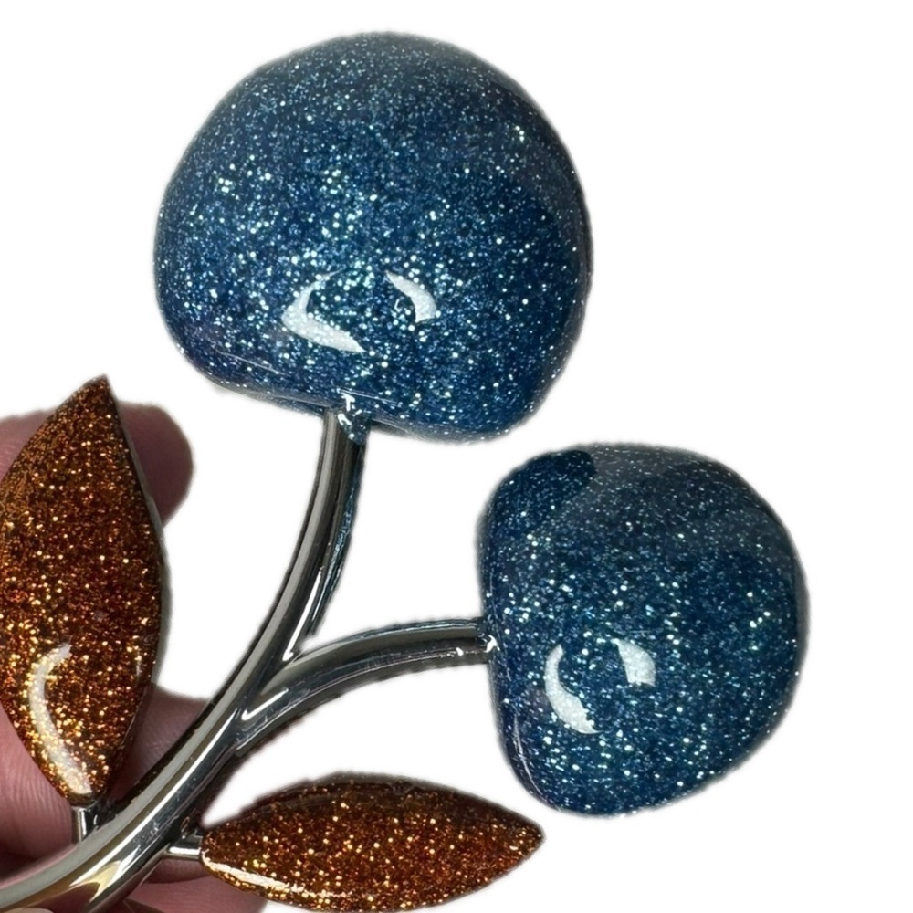 COACH RARE RESIN BLUE CHERRY BAG CHARM FOB F58516 SILVER/CORNFLOWER KEYCHAIN - Picture 4 of 6